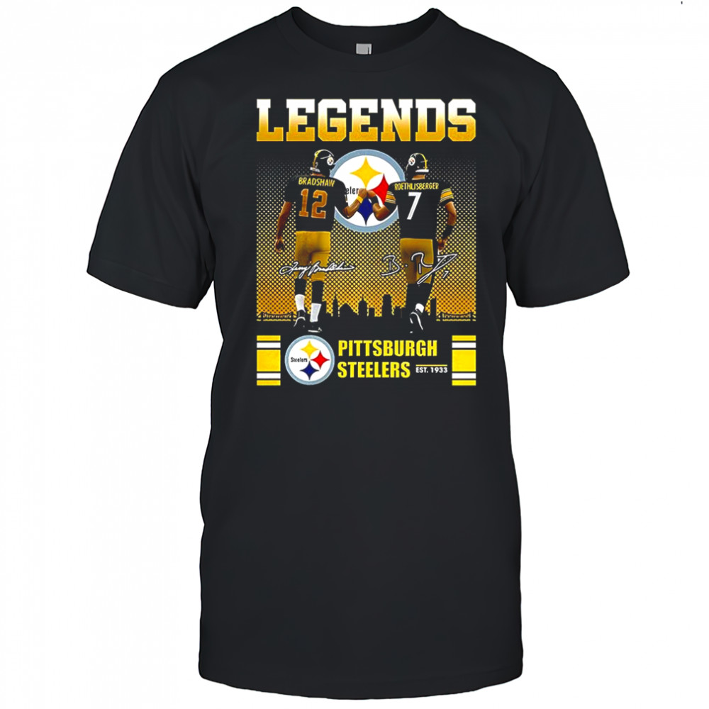 Terry Bradshaw and Ben Roethlisberger Pittsburgh Steelers football legends signature shirt