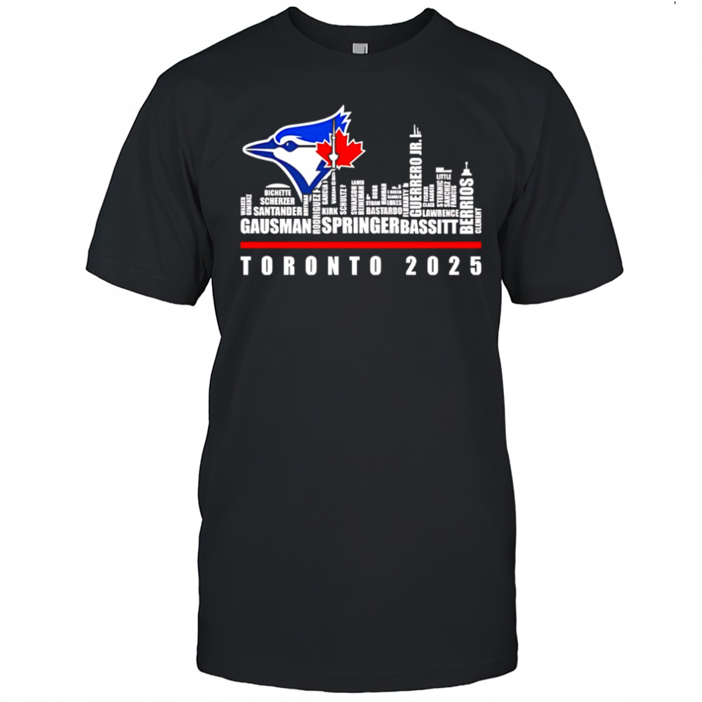 Toronto Blue Jays logo and skyline 2025 Gausman Springer Bassitt shirt