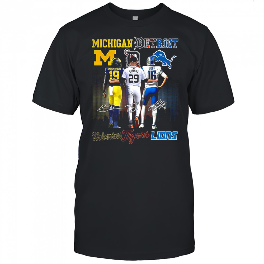 Underwood Michigan Wolverines Skubal Detroit Tigers Goff Detroit Lions signature shirt