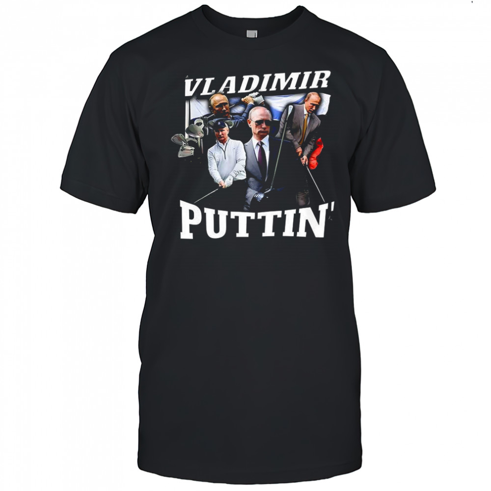 Vladimir Puttin’ Putin playing golf flag satirical shirt