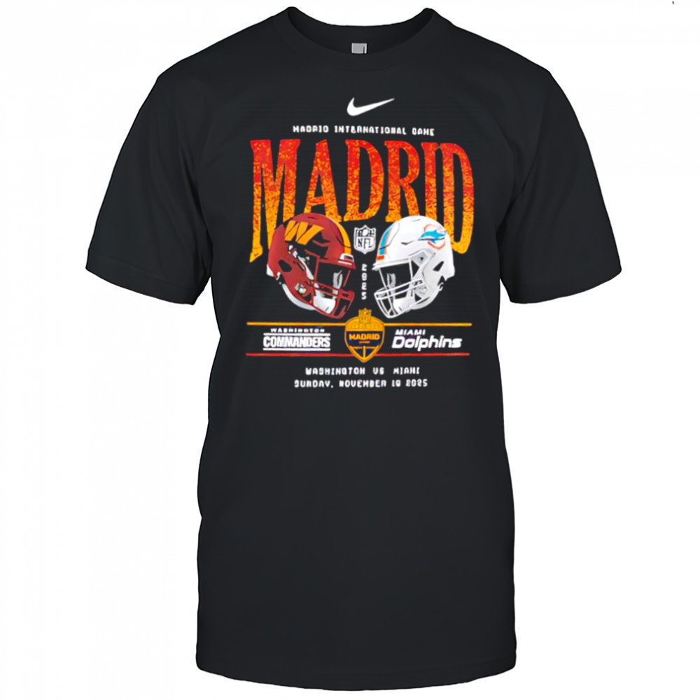 Washington Commanders vs Miami Dolphins Nike International Games Madrid 2025 helmet logo shirt