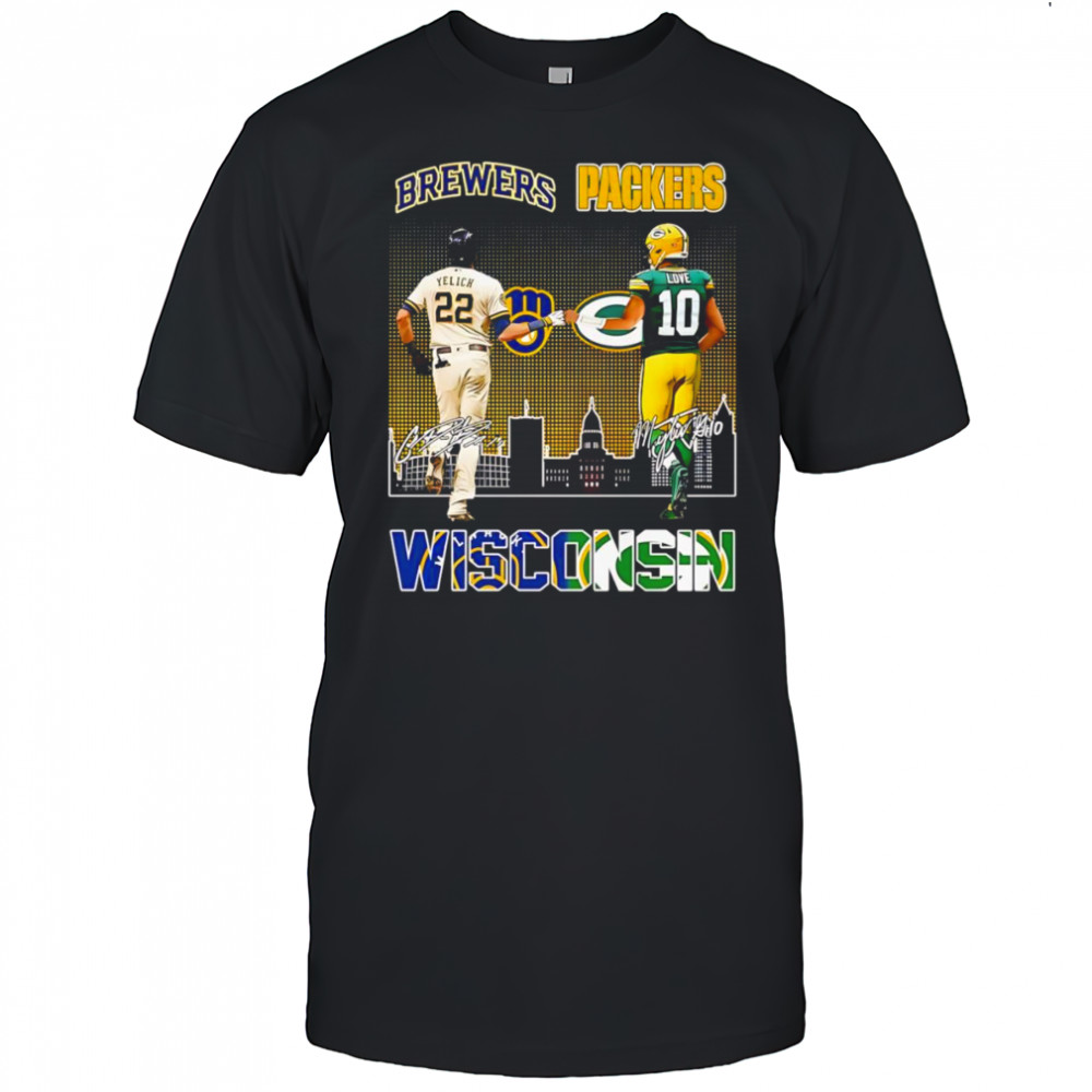Yelich and Love Wisconsin skyline shirt