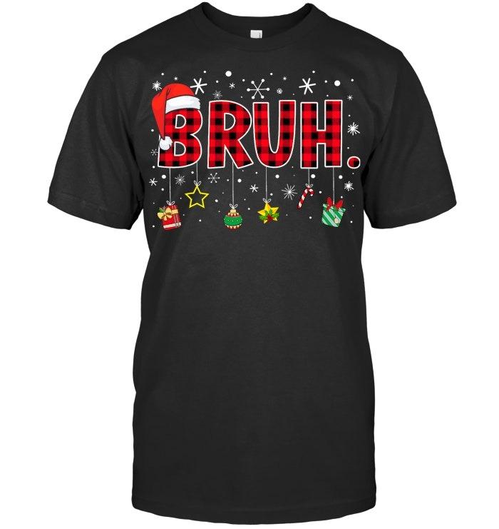 Bruh Funny Christmas Red Plaid Teens Boys Kids Xmas Pajamas T Shirt