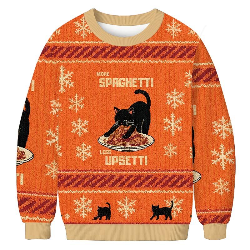 Cat Eating Spaghetti Funny Christmas Ugly Sweatshirt