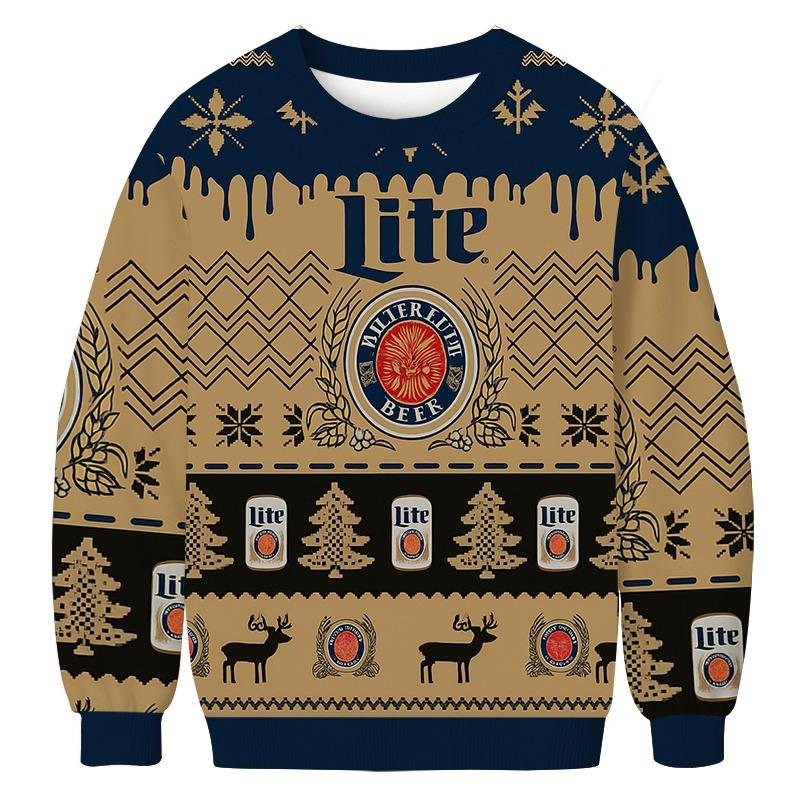 Chevron Pattern Miller Lite Christmas Ugly Sweatshirt