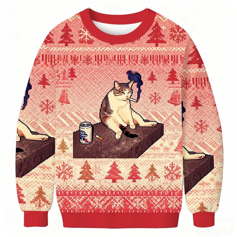 Cigarette Kitten Funny Smoking Cat Meme Christmas Ugly Sweatshirt