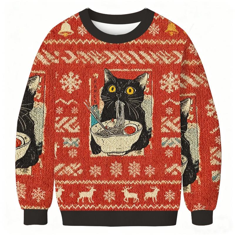 Cute Cat Eating Ramen Christmas Ugly Sweatshirt