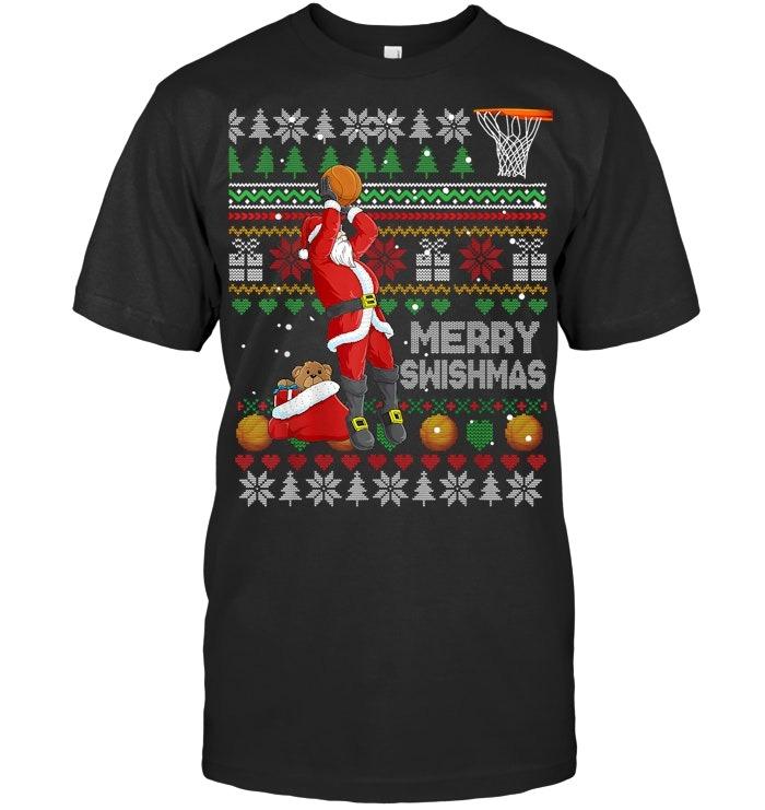 Funny Basketball Ugly Christmas Sweater Santa Merry Swishmas Sweatshirt