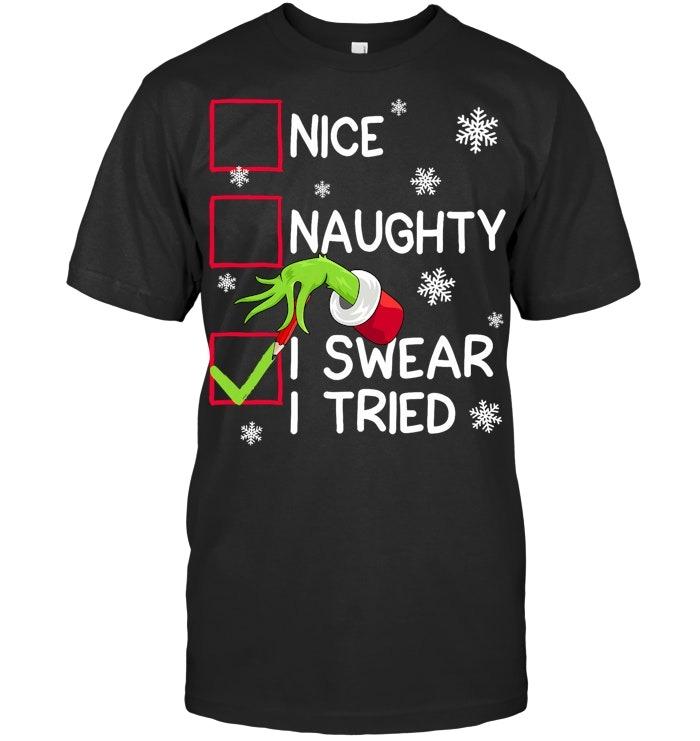 Funny Naughty I Swear I Tried Christmas Xmas Men Women Kid T Shirt