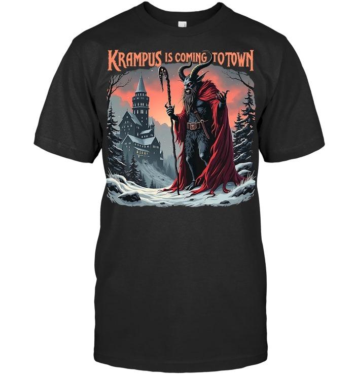 Krampus Is Coming To Town Christmas Xmas Horror Graphic T Shirt