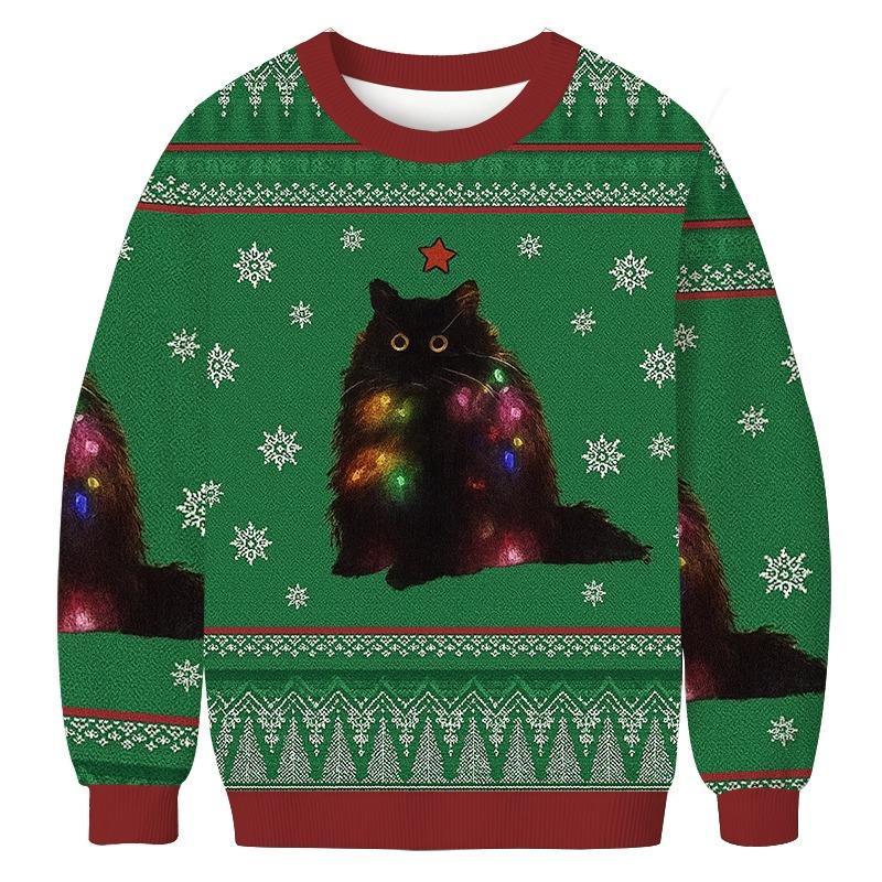 Lights Cat Japanese Green Christmas Ugly Sweatshirt