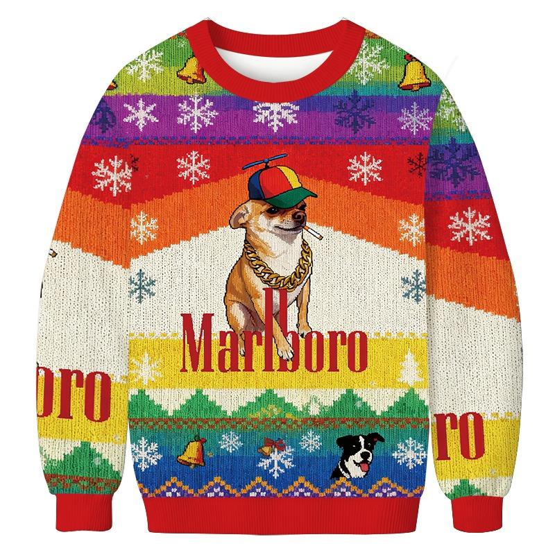 Marlboro Dog Smoking Meme Christmas Ugly Sweatshirt