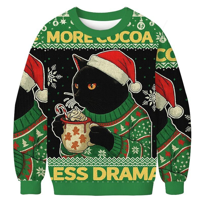 More Cocoa Less Drama Cat Meme Christmas Ugly Sweatshirt