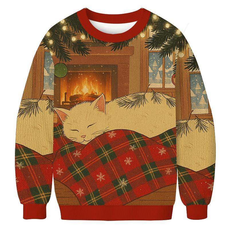 Napping Cat Christmas Ugly Sweatshirt