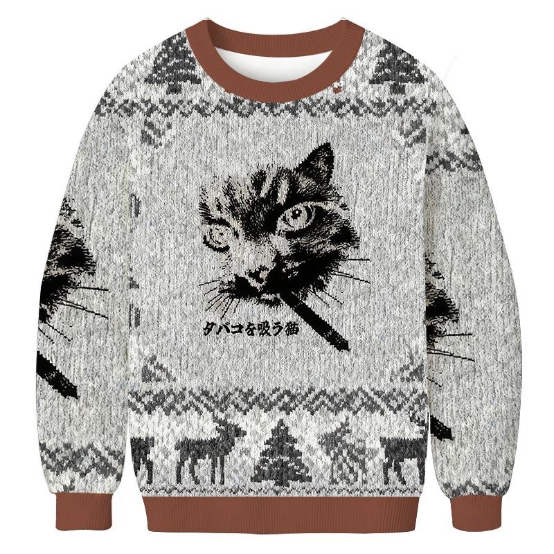 Retro Cat Smoking Christmas Ugly Sweatshirt