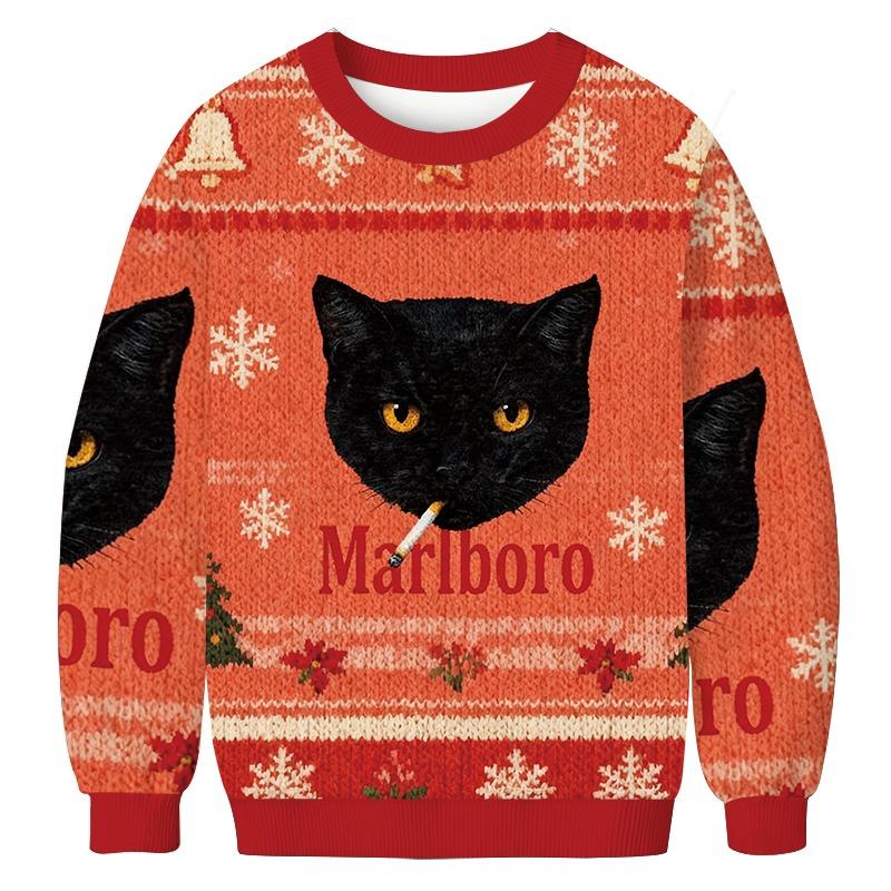 Smoking Black Cat Vintage Christmas Ugly Sweatshirt