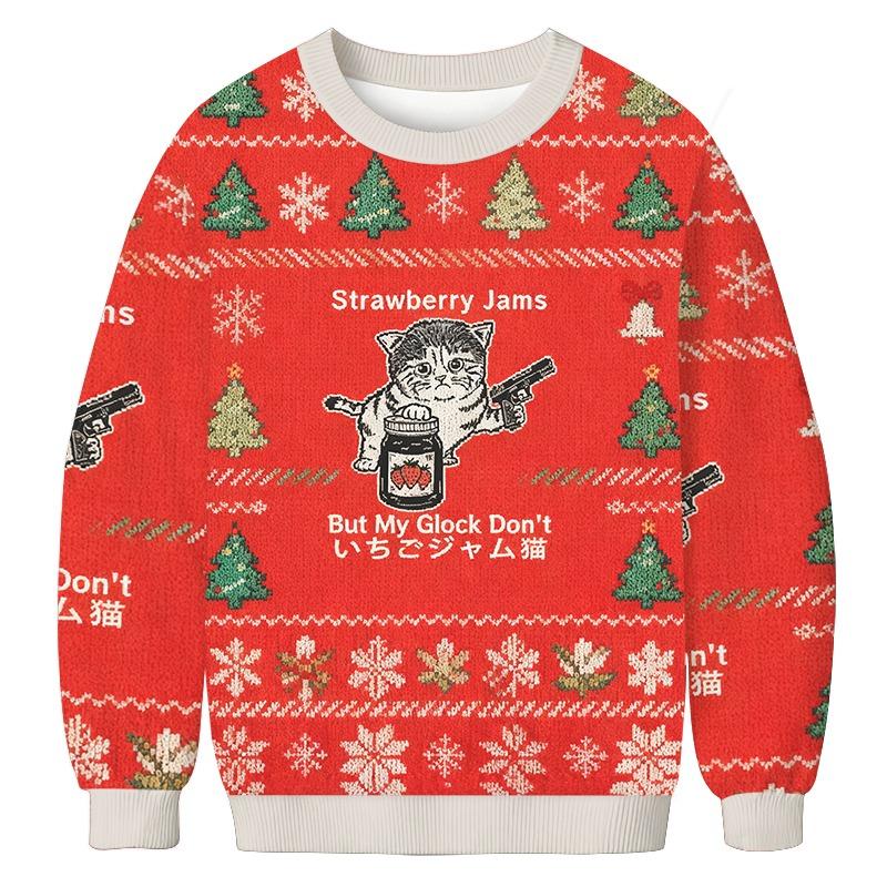 Strawberry Jam Cat Christmas Ugly Sweatshirt