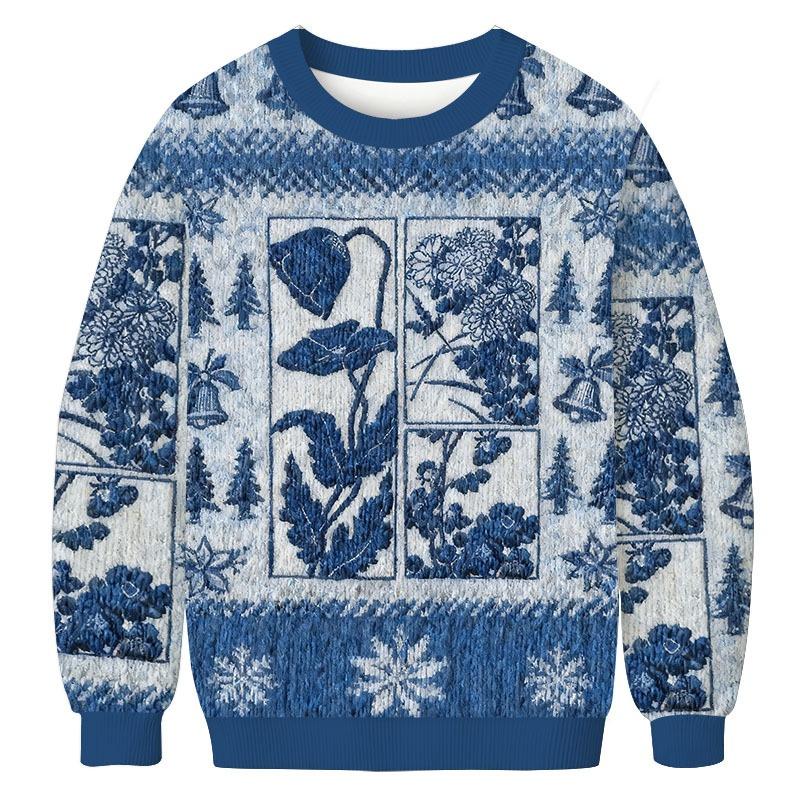 Woodcut Flowers Christmas Ugly Sweatshirt