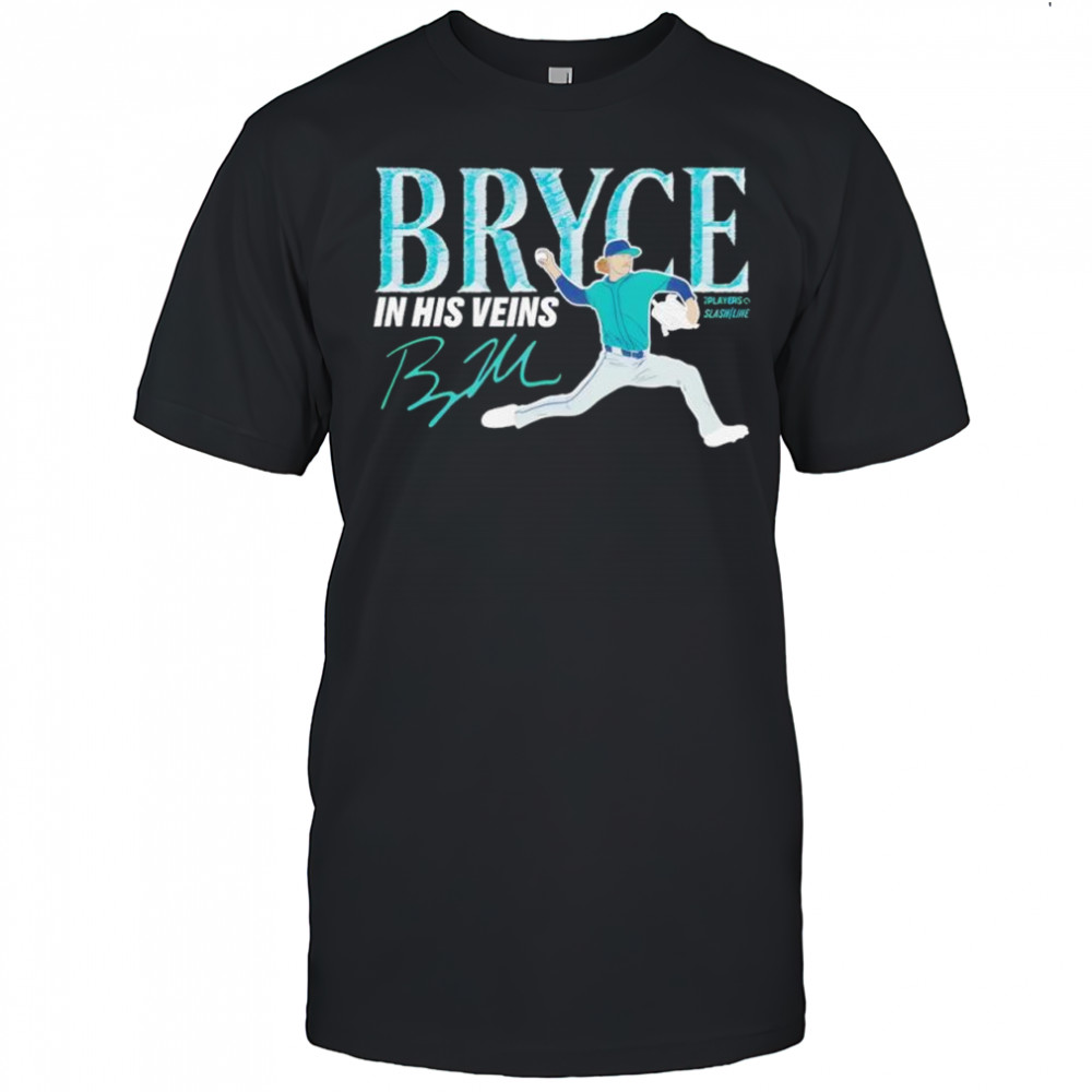 Bryce Miller in his Veins signature shirt