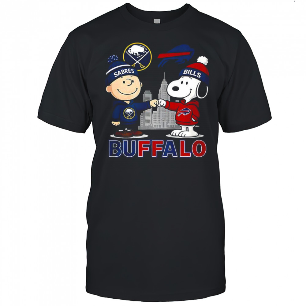 Charlie Brown Buffalo Sabres touch hand Snoopy Buffalo Bills skyline shirt