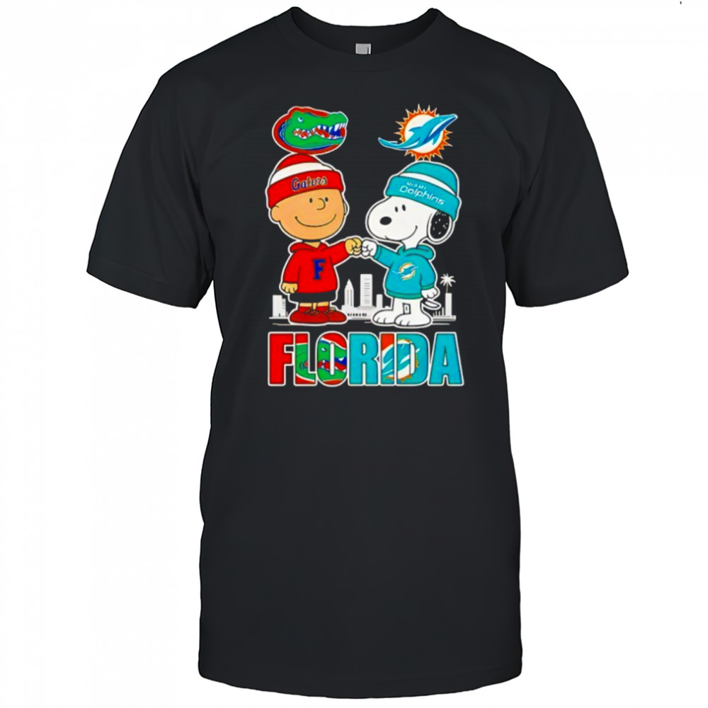 Charlie Brown Florida Gators And Snoopy Miami Dolphins Shirt