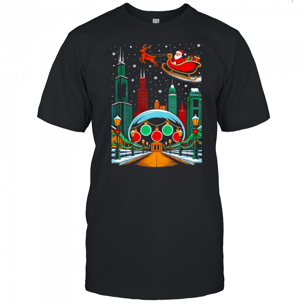 Chicago skyline with Santa’s sleigh christmas shirt