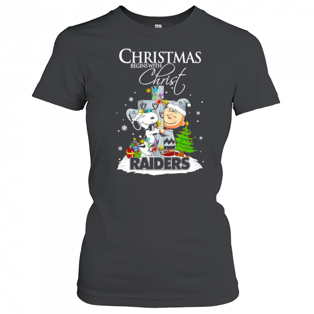 Christmas begins with Christ Las Vegas Raiders x Snoopy and Charlie Brown shirt