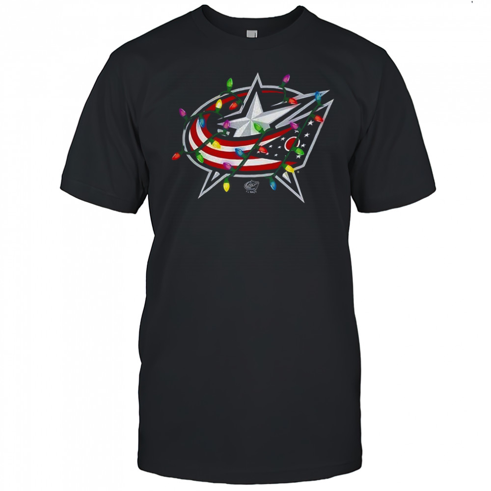 Columbus Blue Jackets logo Holiday Merry Christmas lights shirt