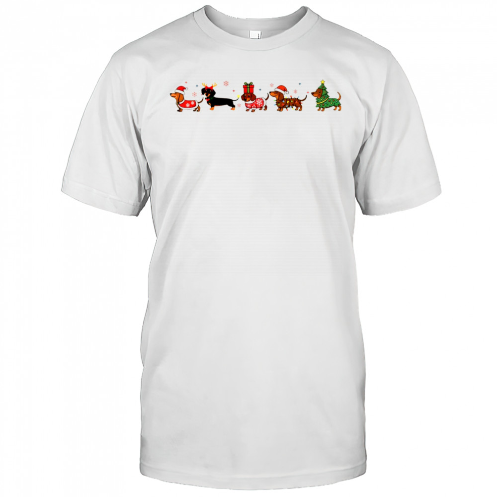 Dachshund and friends winter dog Santa hat Merry christmas shirt