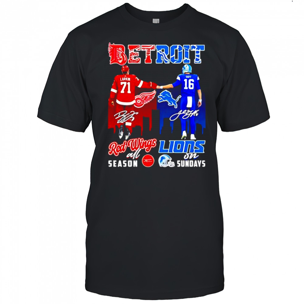 Detroit sports teams Red Wings all Season Lions on Sundays signatures shirt