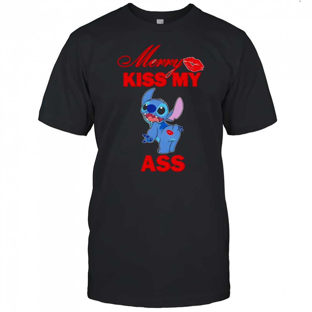 Disney Stitch Christmas Xmas Merry kiss my ass Shirt