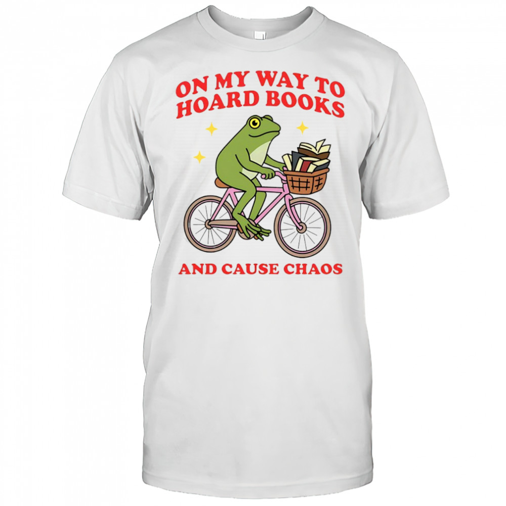 Frog riding bicycle on way to hoard books and cause chaos shirt