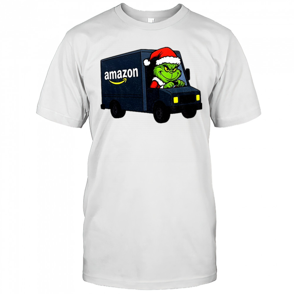 Funny Grinch Santa Claus in Amazon Truck Merry Christmas shirt