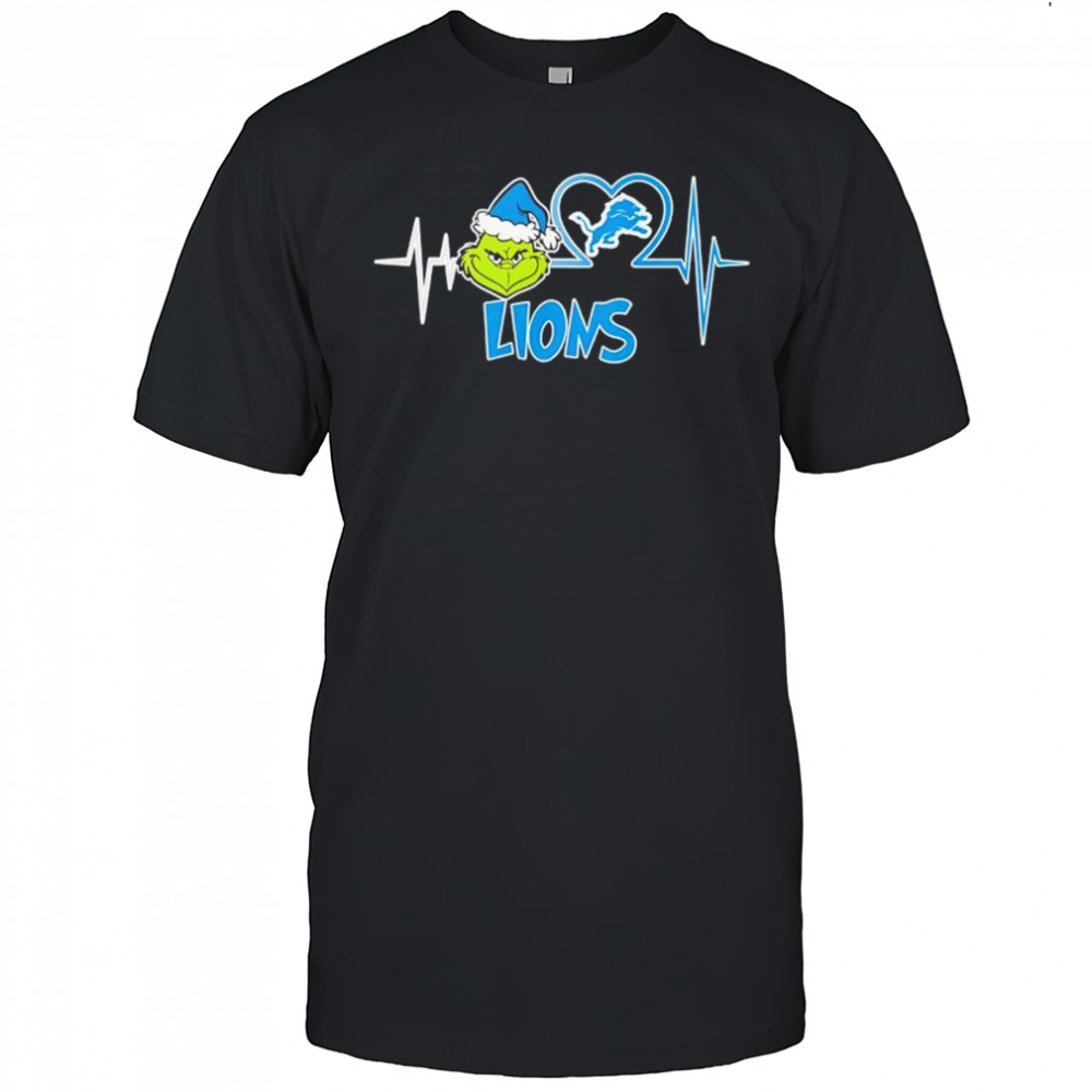 Grinch and Detroit Lions heartbeat line shirt