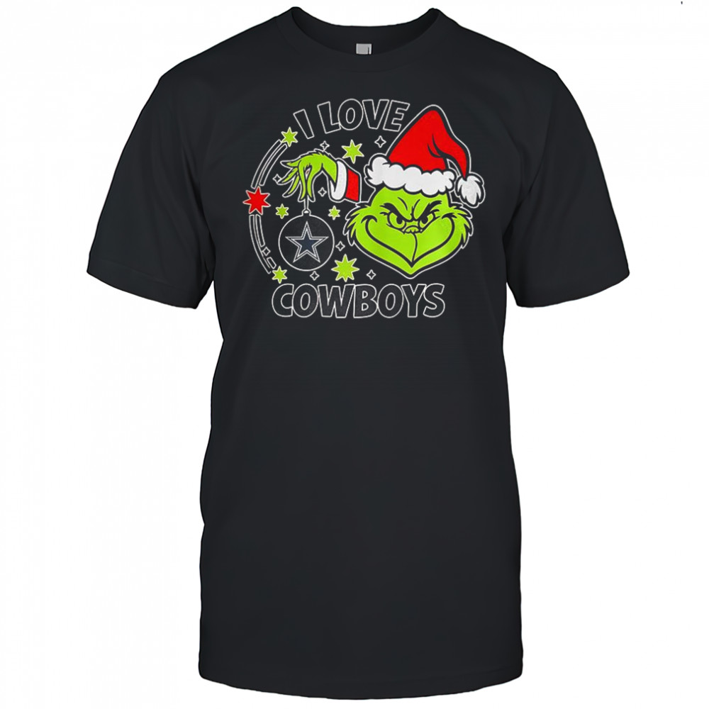 Grinch in Santa hat I love Dallas Cowboys Christmas shirt