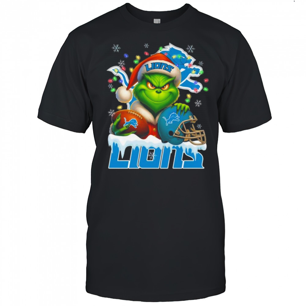 Grinch X Detroit Lions Ball And Helmet Merry Christmas Shirt
