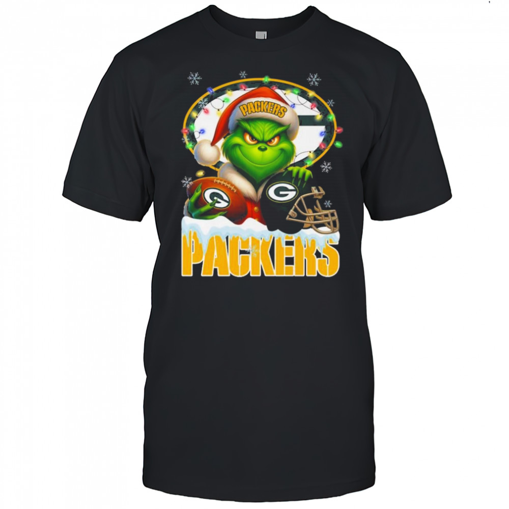 Grinch X Green Bay Packers Ball And Helmet Merry Christmas Shirt