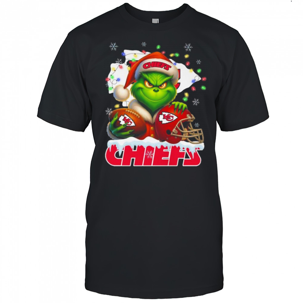 Grinch X Kansas City Chiefs Ball And Helmet Merry Christmas Shirt