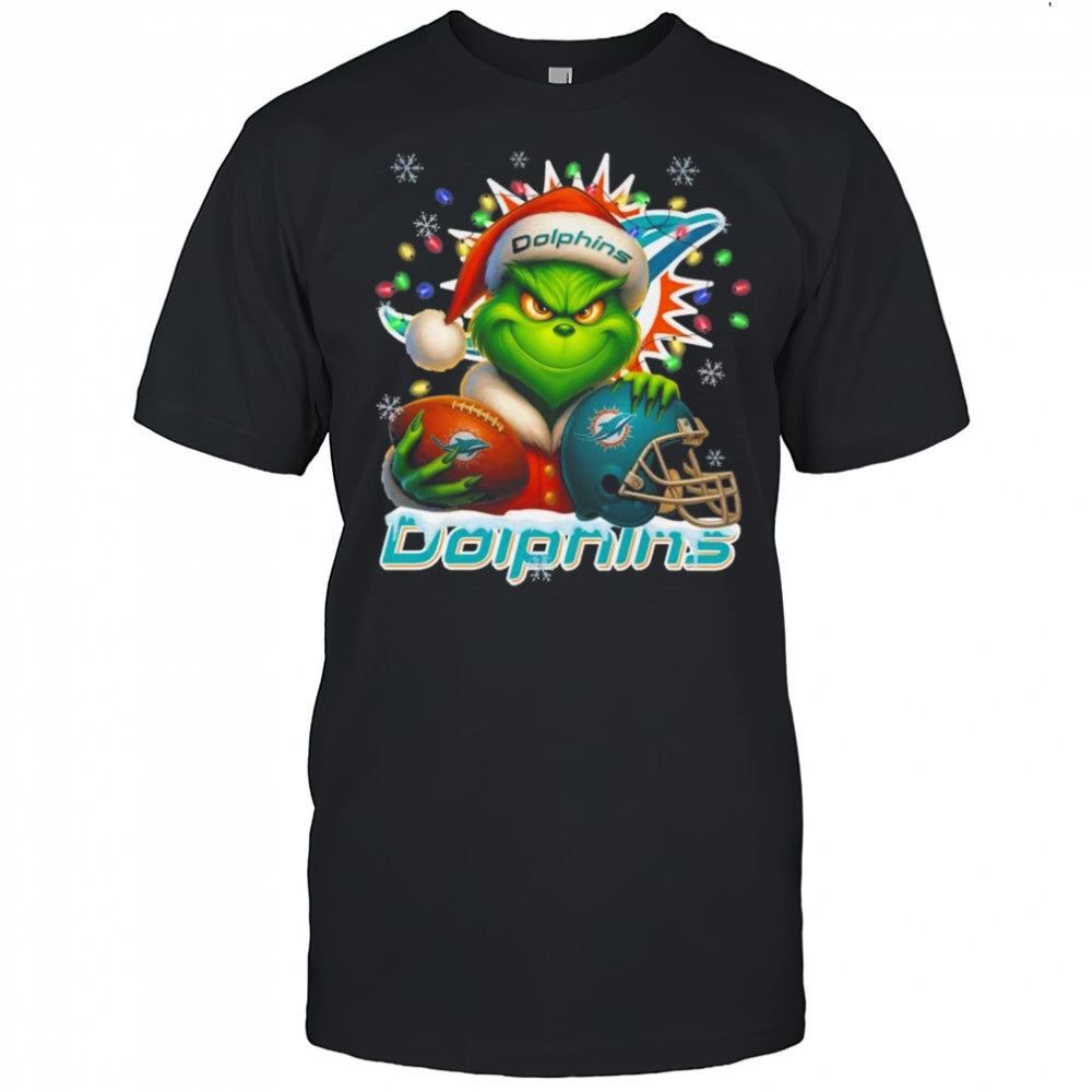 Grinch X Miami Dolphins Ball And Helmet Merry Christmas Shirt