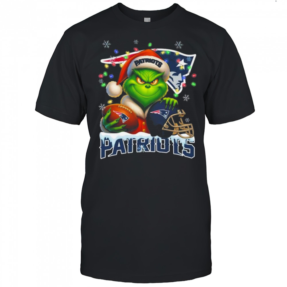 Grinch X New England Patriots Ball And Helmet Merry Christmas Shirt