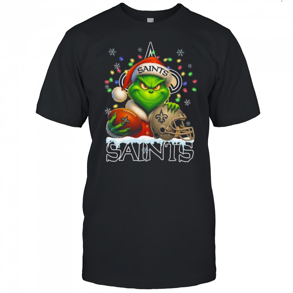Grinch X New Orleans Saints Ball And Helmet Merry Christmas Shirt