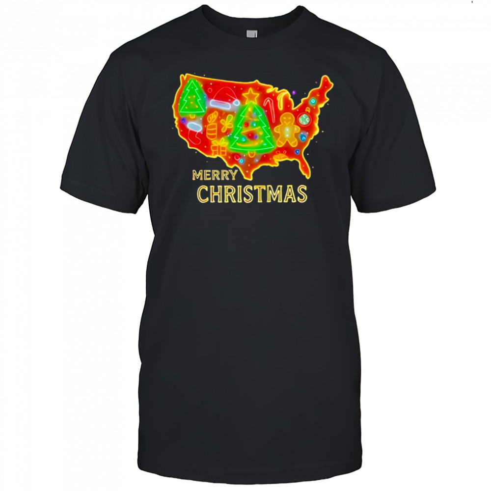 Merry Christmas America Map neon shirt