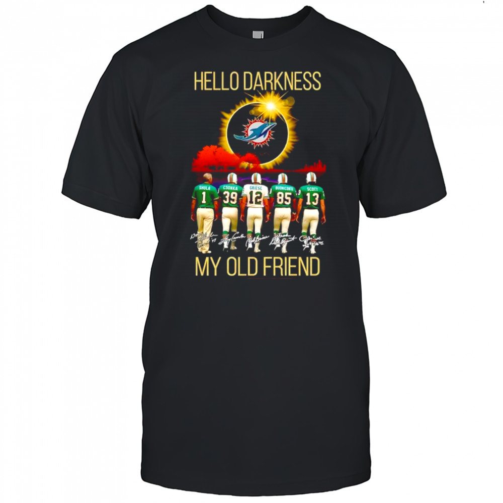 Miami Dolphins Hello Darkness my old friend signatures shirt