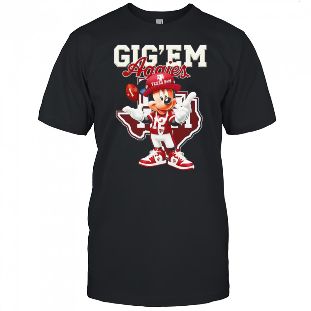 Mickey Mouse Gig’ Em Aggies Shirt