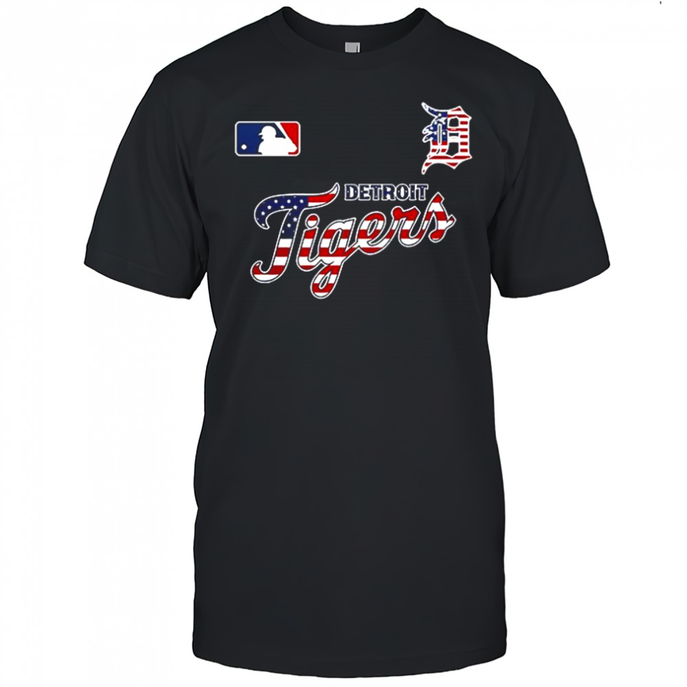 Red white and Detroit Tigers mascot USA flag shirt