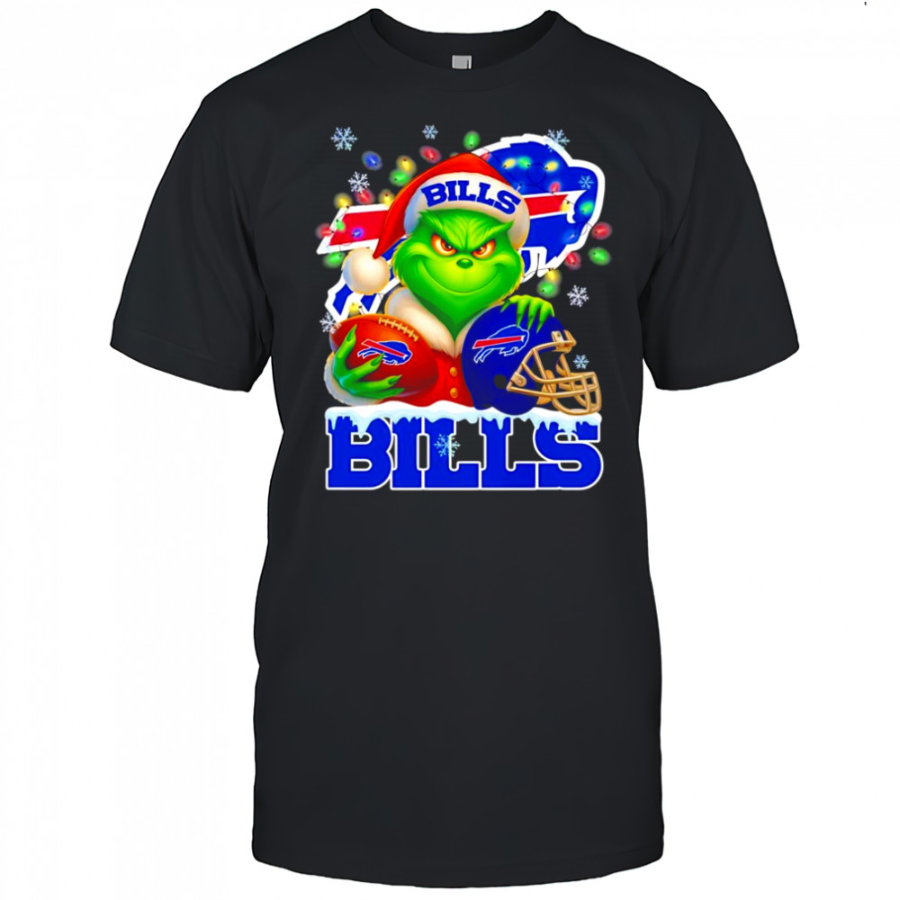 Santa Christmas Grinch Buffalo Bills holding helmet football shirt