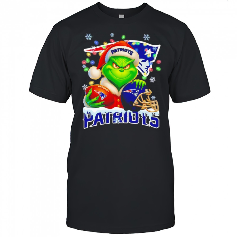 Santa Christmas Grinch New England Patriots holding helmet football shirt