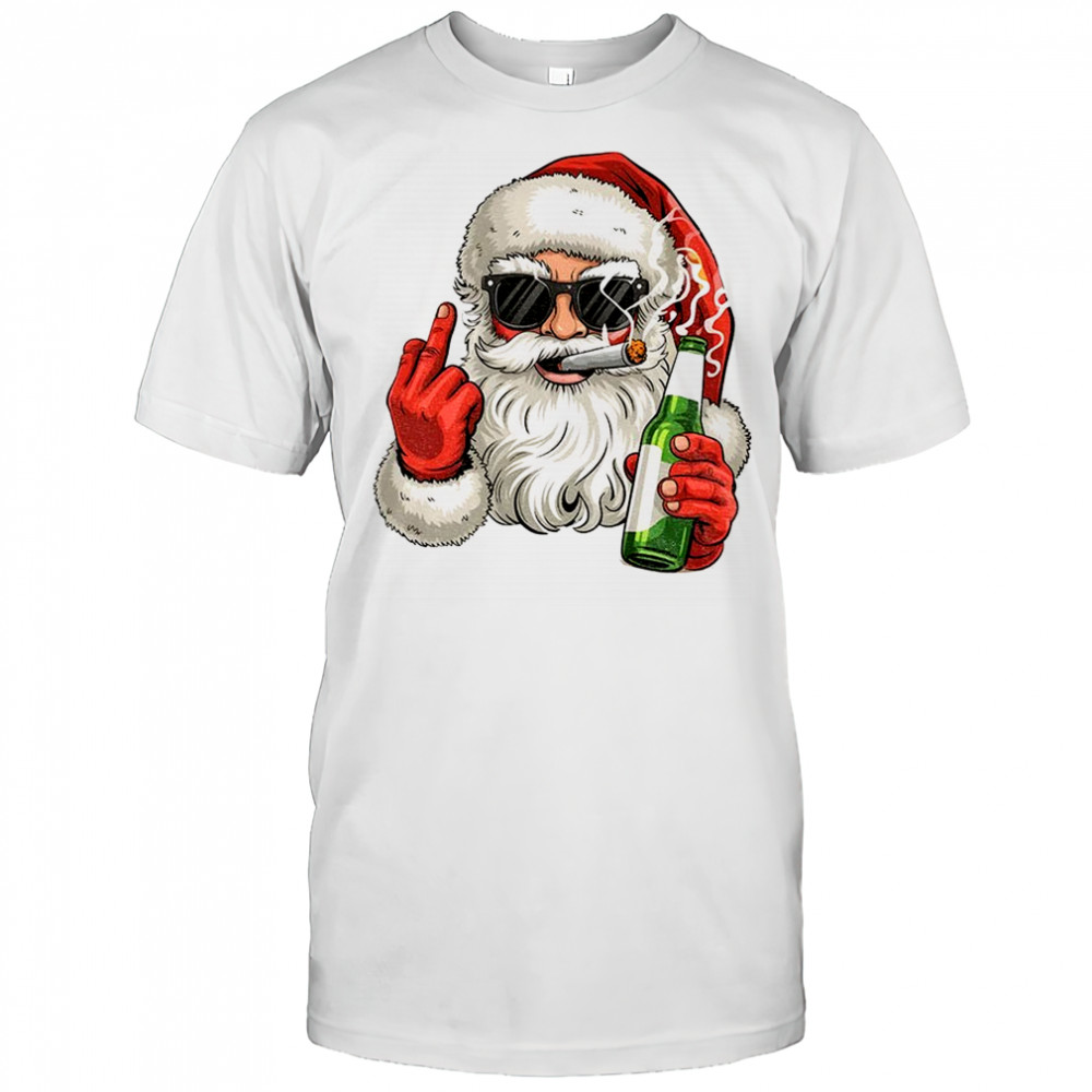 Santa Claus smoking middle finger Merry Christmas shirt