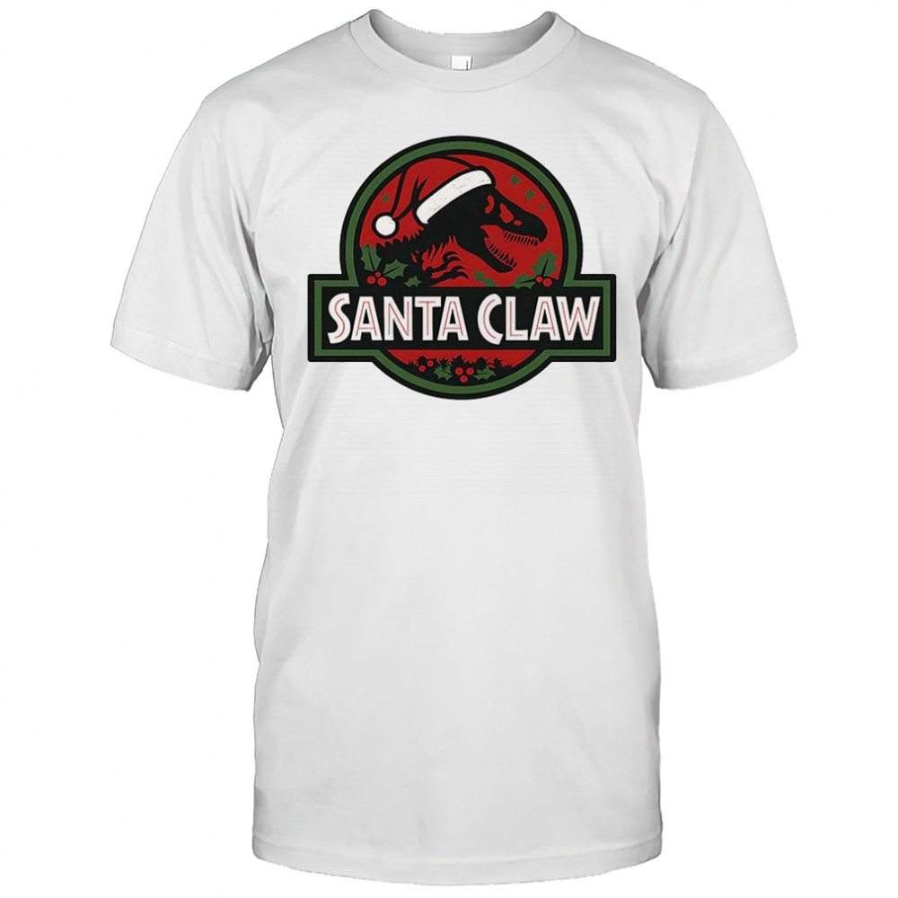 Santa Claw Jurassic Park logo Christmas shirt
