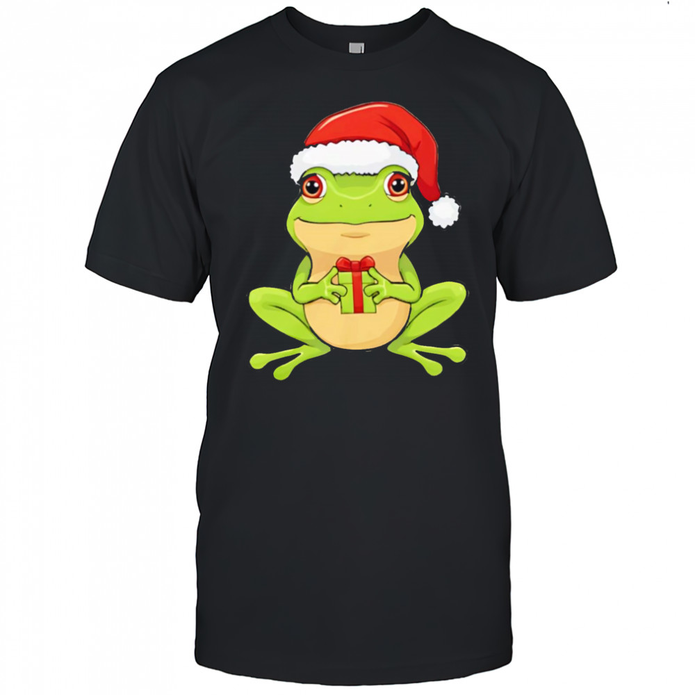 Top Cute Christmas Frog with Santa Hat shirt
